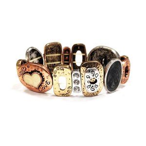 Tigerstars Boho Hammered Multi Toned Metal Panel Stretch Bracelet